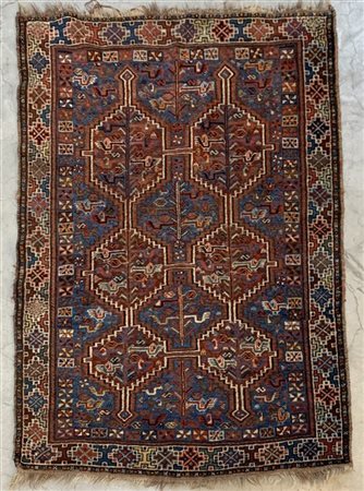 Tappeto Shiraz, Persia, fine secolo XIX, decoro con due file di medaglioni romb