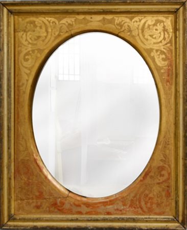 Specchiera in legno bulinato e dorato, secolo XIX (cm 63x75) (difetti)