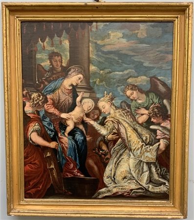 Ignoto "Matrimonio mistico di Santa Caterina" antico dipinto ad olio su tela (c