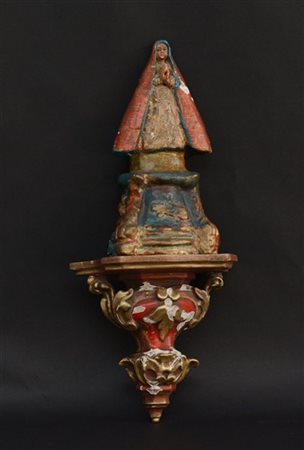 Arte del secolo XIX "Santi in preghiera" scultura in legno laccato e dorato (h