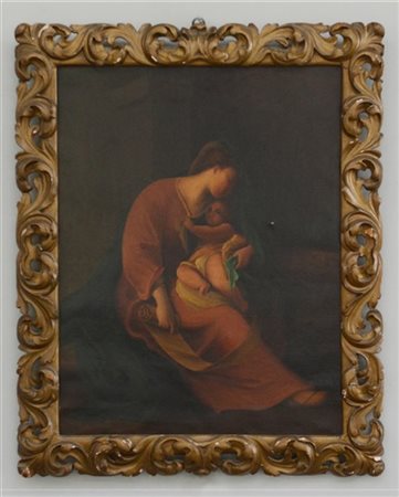 Ignoto "Madonna con Bambino" olio su tela (cm 78,5x64) in cornice di legno lacc