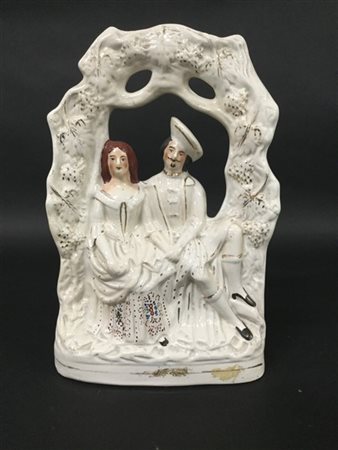 Manifattura inglese Staffordshire, scultura in ceramica policroma raffigurante