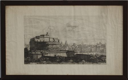 Carlo Alberto Petrucci (Roma 1881 - 1963) "Sole Romano (Veduta di Roma con Cast