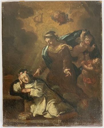 Ignoto "Il sogno di Santa Rosa" antico dipinto ad olio su tela (cm 39x 30,5)

(