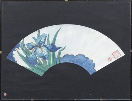 Arte orientale "Progetto per pagina di ventaglio" tecnica mista (cm 21x47) Raff