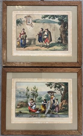 Bartolomeo Pinelli "Costumi del regno di Napoli e costumi di Albano" due incisi