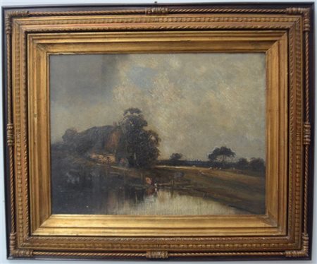 Jules Duprè (Attribuito) "Paesaggio" olio su tela (cm 46x61) Firmato in basso a