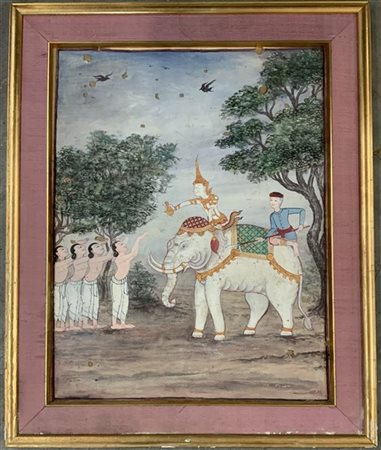 pannello orientale raffigurante scena con divinità (cm 49x61) in cornice
Manifa