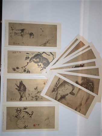 Dodici stampe a fondo oro raffiguranti animali
Giappone, sec. XX
(difetti)
