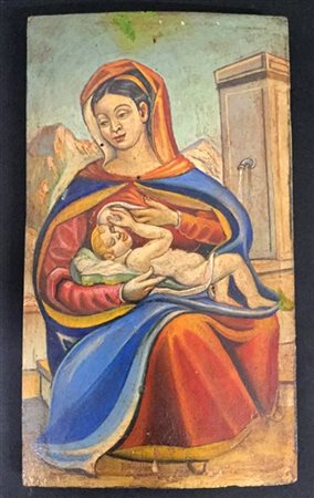 Ignoto, "Madonna del latte", olio su tavola (cm 28x16) (difetti)