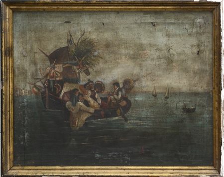 Anonimo del XIX Secolo "Scena di genere – in barca" olio su tela (cm 37x49) (di