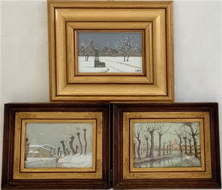 Autori vari. Lotto composto da tre piccoli dipinti ad olio firmati raffiguranti