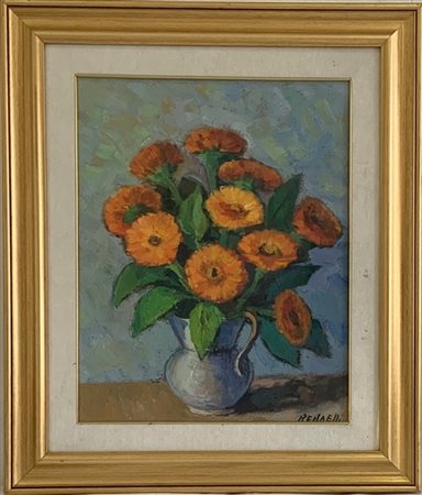 L. Redaelli "Vaso con fiori" olio su tela (cm 50x40) firmato in basso a destra,