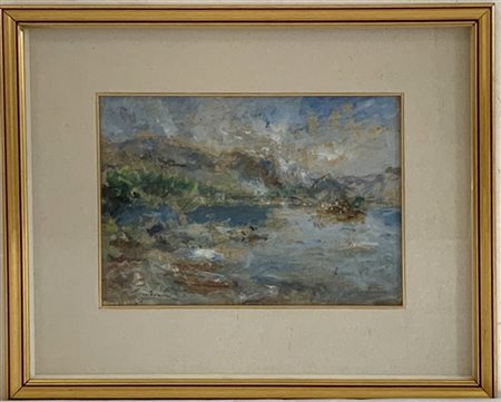 Luigi Mantovani "Lago Maggiore" olio su cartone telato (cm 25x35) Firmato in bas
