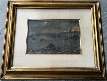 R. Fontana "Battaglia" dipinto ad olio (cm 19x27) Firmato in basso a destra. In