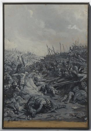 Lodovico Pogliaghi "Battaglia di Adrianopoli" olio su cartone (cm 49x32) Siglato
