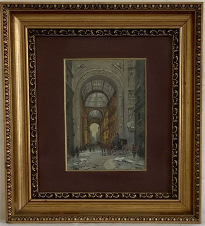 Giuseppe Solenghi "Milano, La Galleria" olio su compensato (cm 21x15) Firmato in