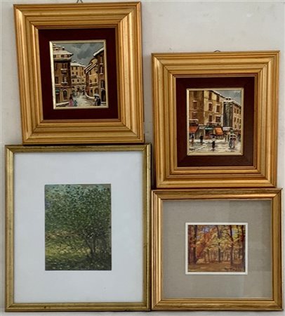 Autori vari. Lotto composto da quattro piccoli dipinti ad olio raffiguranti pae