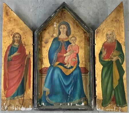 Trittico a tabernacolo di forma cuspidata raffigurante "Madonna con Bambino e S