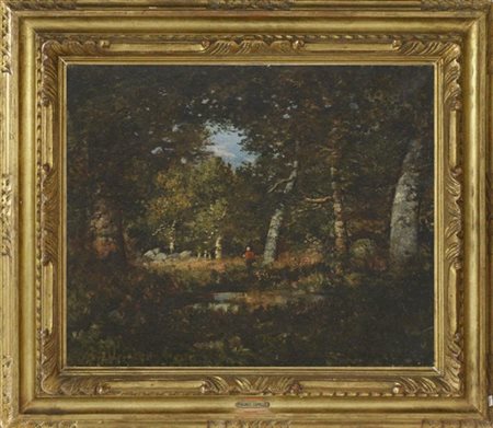 Camille Magnus "Figura nel bosco" '75, olio su tela (cm 50x62) Firmato e datato