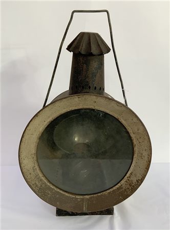 Lampada ferroviaria da segnalazione in ferro smaltato (h cm 64) (difetti)