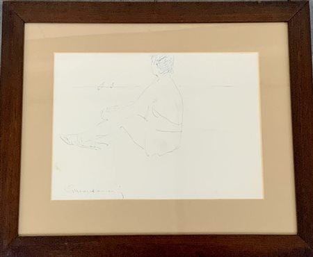 Giuseppe Montanar "Donna sulla spiaggia" disegno ad inchiostro blu (cm 24x33) Fi
