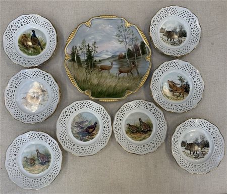 Manifattura tedesca,lotto composto da un piatto da portata e dodici piattini in