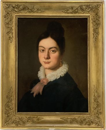 Artista del XIX Secolo "Ritratto femminile" olio su tela (cm 52x41) In cornice