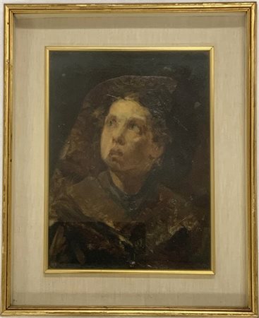 Firma indecifrata "Volto di donna" olio su cartone pressato (cm 28x38) Firmato