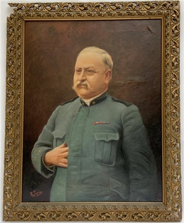 Enrico Sorio "Ritratto di ufficiale" olio su tela (cm 85x65) Firmato in basso a