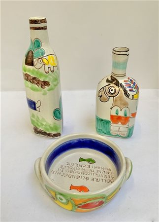 Giovanni De Simone Lotto composto da due bottiglie e una ciotola in ceramica sot