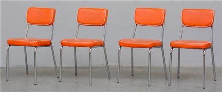 Lotto composto da quattro sedie con struttura in tubolare metallico, seduta e s