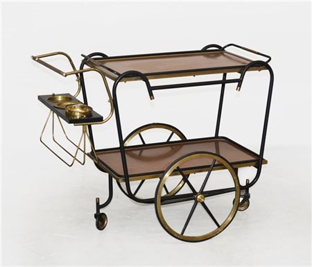 Carrello portavivande attrezzato con piattini, struttura in metallo verniciato