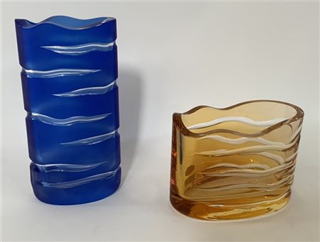 Studio S.E.L.D. per Moser Due vasi in vetro a fasce trasparente incolore/blu par