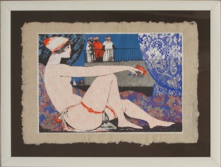 Salvatore Fiume "Odalisca" 
serigrafia a colori - prova d'artista su carta di st