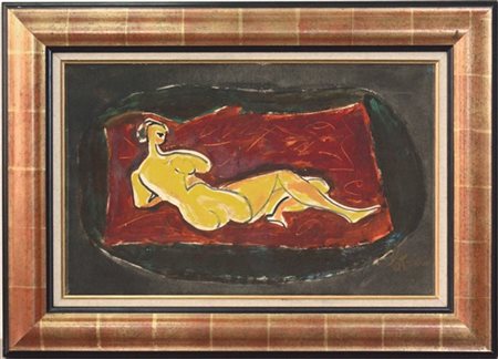 Louis Latapie "Grande nu jaune allongée" 
tecnica mista su carta intelata
cm 33x