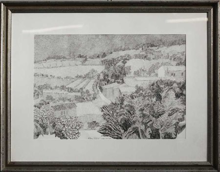 Neri Pozza "Senza titolo" 1970
china su carta raffigurante un paesaggio
cm 34x49