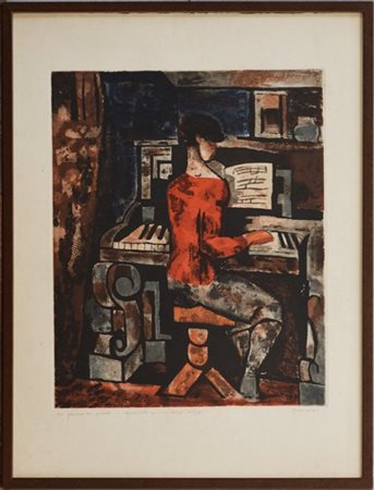 Marcel Gromaire (D'apres) "La femme au piano" 
acquaforte e acquatinta a colori