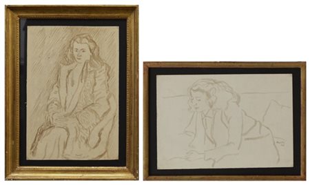 Gabriele Mucchi "Figure femminili" 
due disegni ad acquarello, misure diverse, f