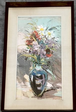 Luigi Spazzapan"Vaso con fiori"  tempera su cartone cm 79x39 