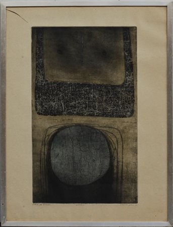 Isabel Pons "Notturno" 1961
acquaforte a colori - prova d'autore
(lastra cm 50x2