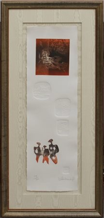 Firma indecifrata "Senza titolo" 
acquaforte e impressioni a secco su carta
cm 8