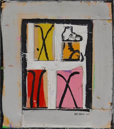 Roger Selden "Senza titolo" 2002
olio, tecnica mista e collage su tela, cm 46x40