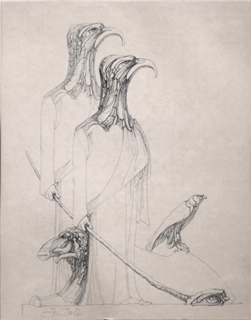 Fabrizio Clerici "Testimonianze parallele" inizi anni '80
inchiostro su carta ap