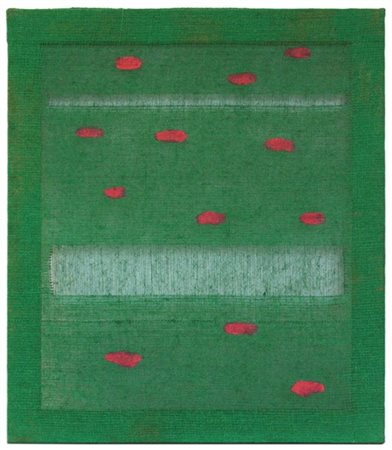 Salvatore Emblema "Senza titolo" 2001
terre colorate e detessiture su tela di ju