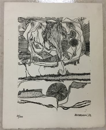 Elvio Becheroni "Senza titolo" 1972
acquaforte
(lastra cm 23,5x18; foglio cm 31x