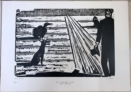 Pietro Parigi "1959 - IL grande statista - T. S. Eliot, Tav. II" 1976
Linoleum
c