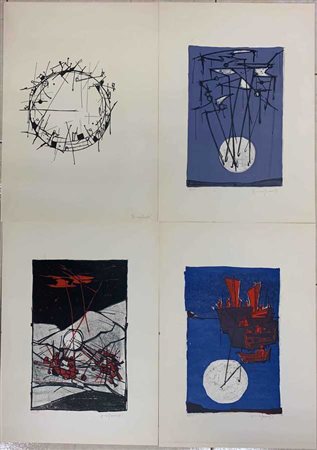 Francesco Casorati cinque litografie a colori dalla cartella "Caccia alla luna",