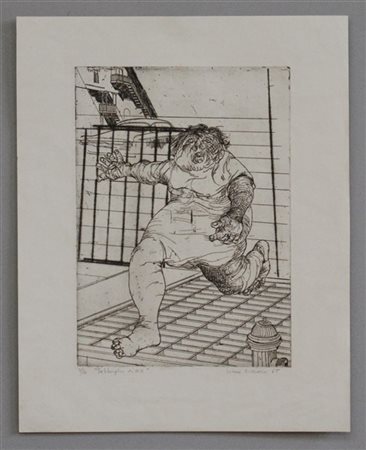 Nino Aimone "Sobborghi di N.Y." 1965
acquaforte
(lastra cm 34,5x24,5; foglio cm