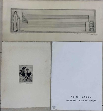 Lotto composto da un'acquaforte di Aligi Sassu raffigurante nudo e cavallo ramp